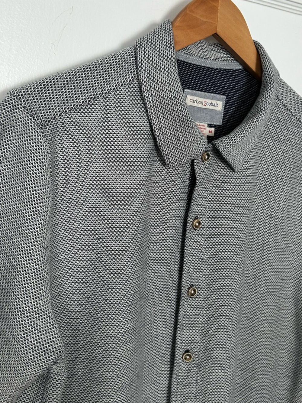 Carbon2Cobalt Mens Size M Short Sleeve Textured Knit Button Down Shirt - Picture 8 of 12